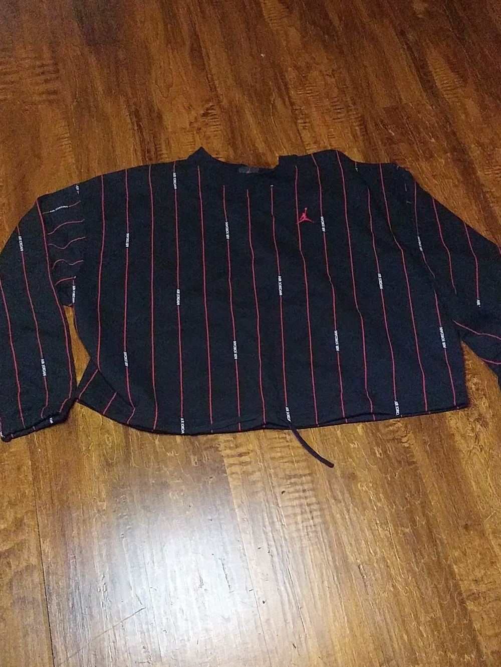Black Crop Sweater with Red Pinstripes